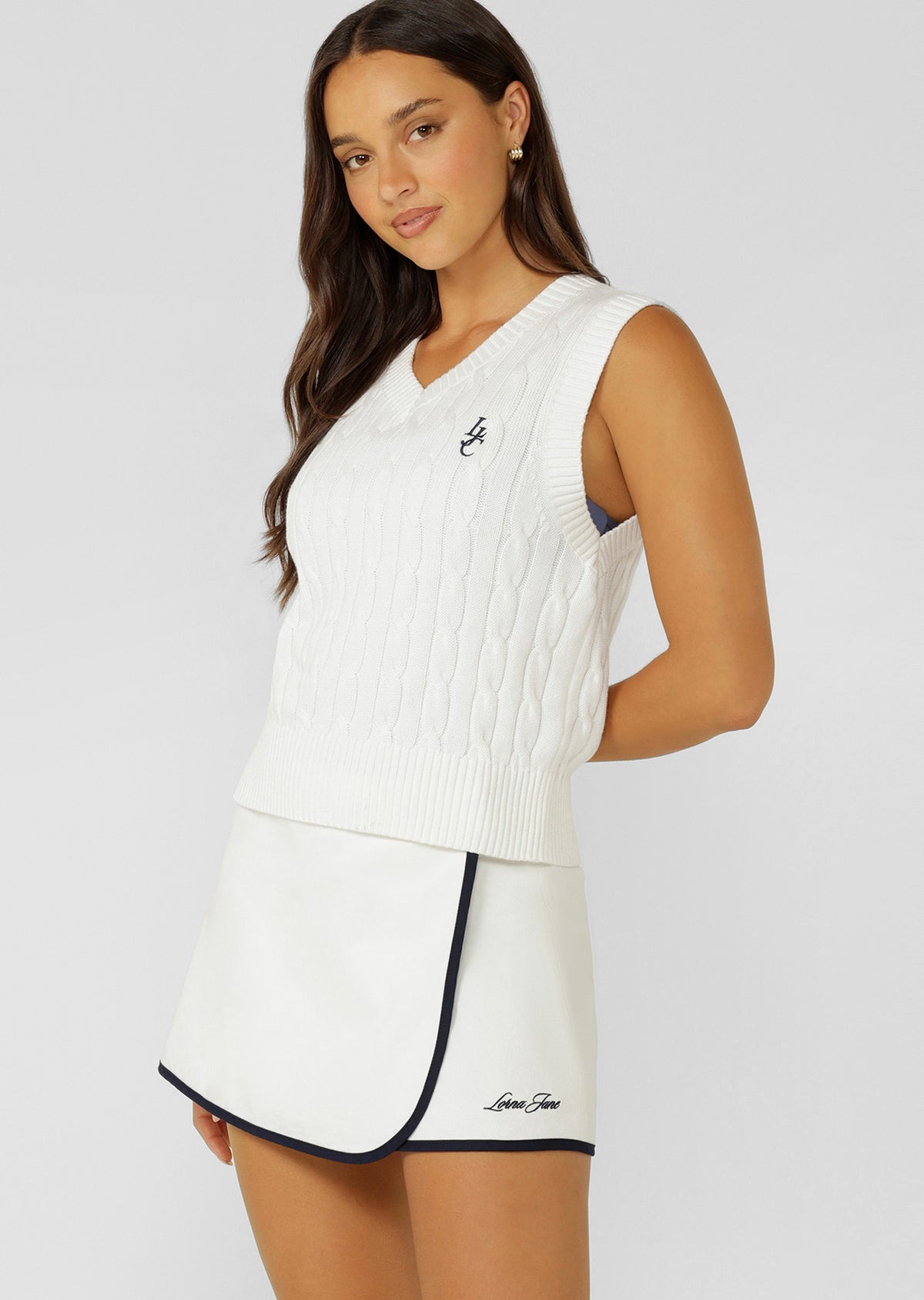 Lorna Jane Country Club Cable Knit Vest - White