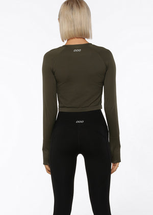 Lorna Jane Dynamic Seamless Cropped Long Sleeve Top - Luxury Green