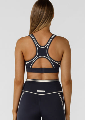 Lorna Jane Retro Track High Support Sports Bra - Midnight Blue