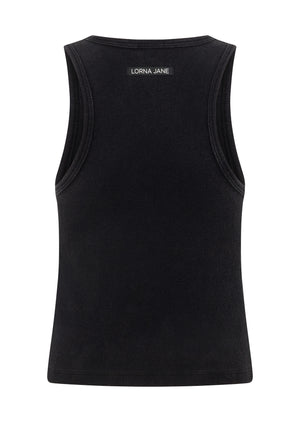 Lorna Jane Scoop Neck Washed Rib Tank - Washed Black
