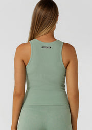 Lorna Jane Scoop Neck Washed Rib Tank - Washed Green Juice