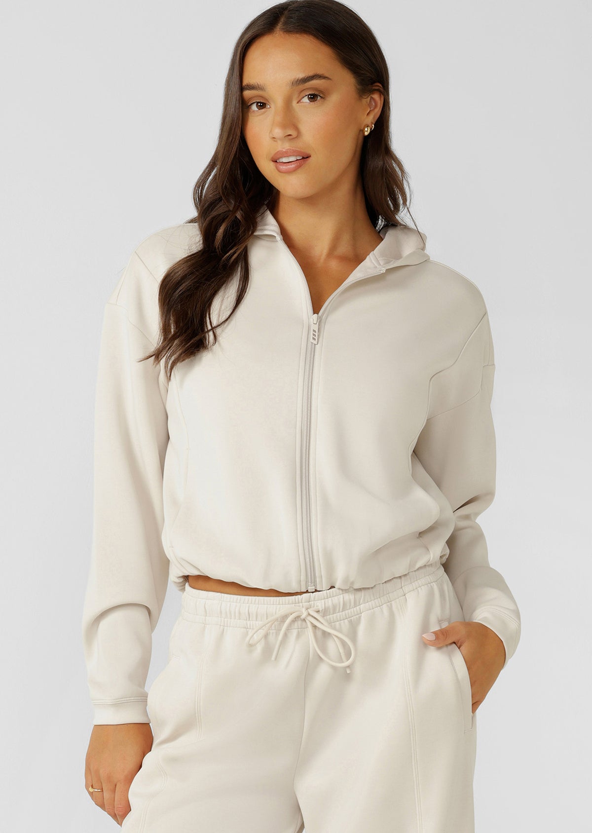 Lorna Jane Cloud Nine Spacer Zip Through Hoodie - Ivory