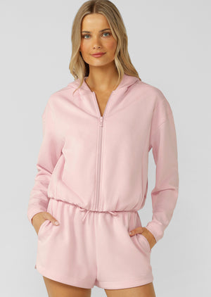 Lorna Jane Cloud Nine Spacer Zip Through Hoodie - Pale Peony