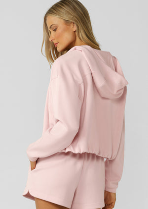 Lorna Jane Cloud Nine Spacer Zip Through Hoodie - Pale Peony