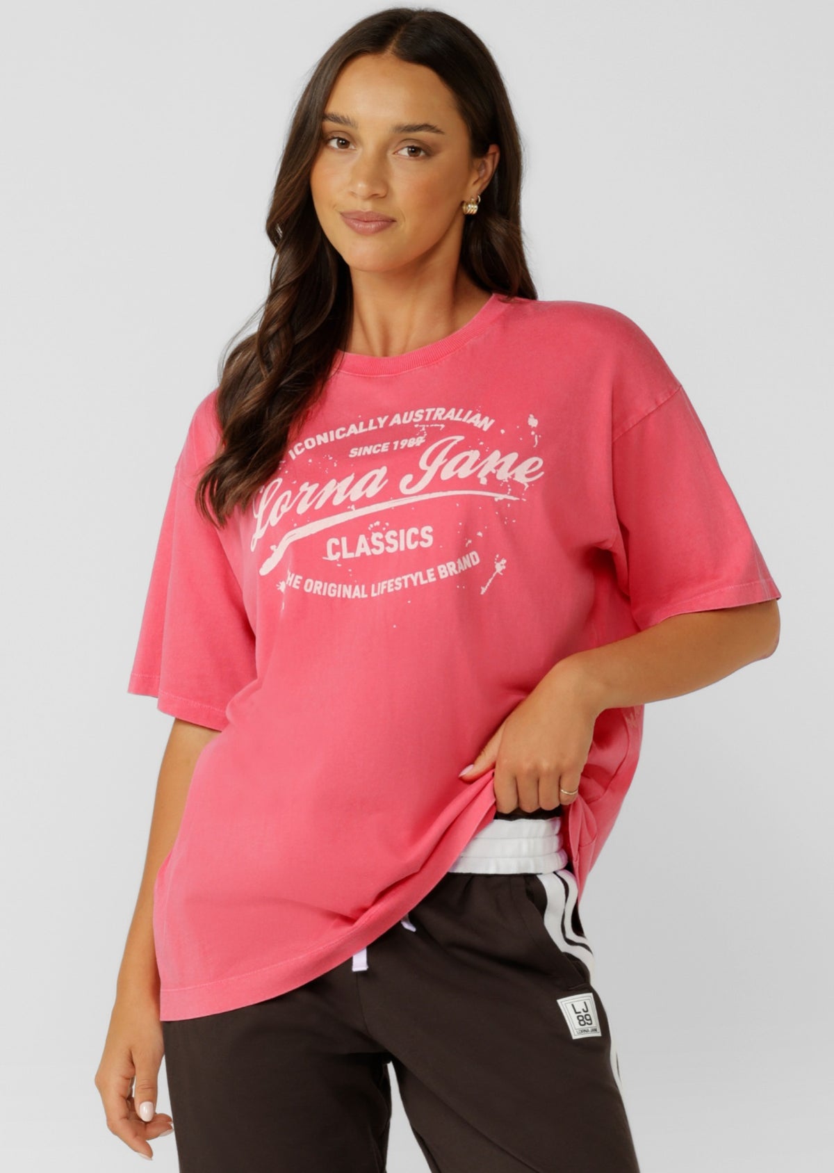 Lorna Jane Iconically Lorna Washed Boyfriend T-Shirt - Washed Dark Pink Grapefruit