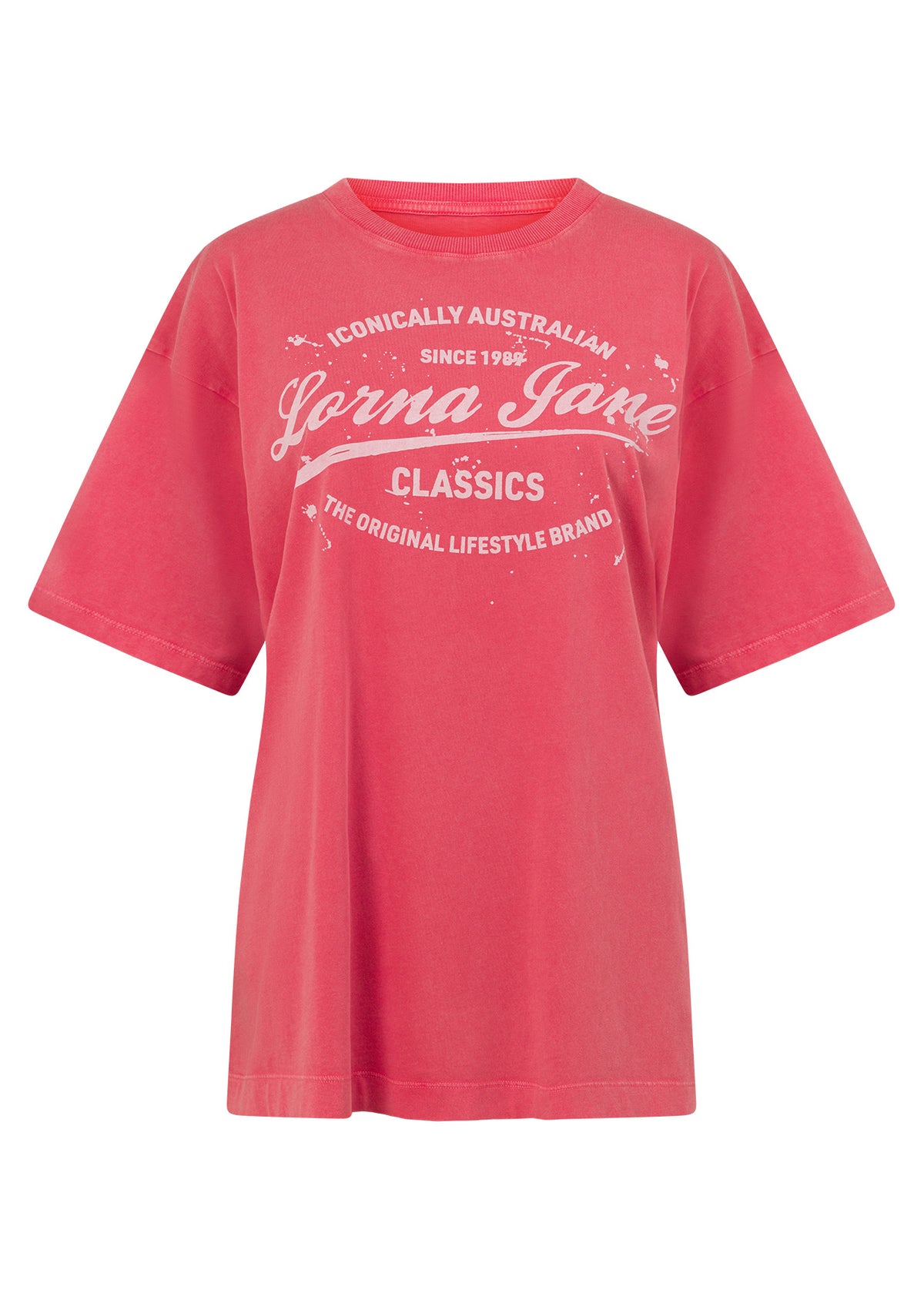 Lorna Jane Iconically Lorna Washed Boyfriend T-Shirt - Washed Dark Pink Grapefruit