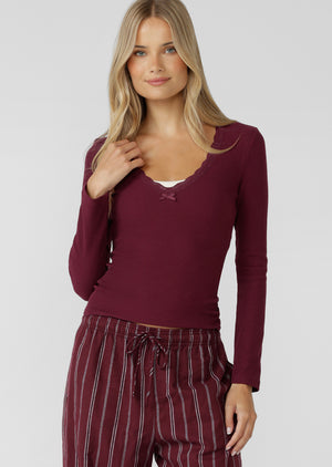 Lorna Jane In The Moment Long Sleeve Rib Top - Cranberry