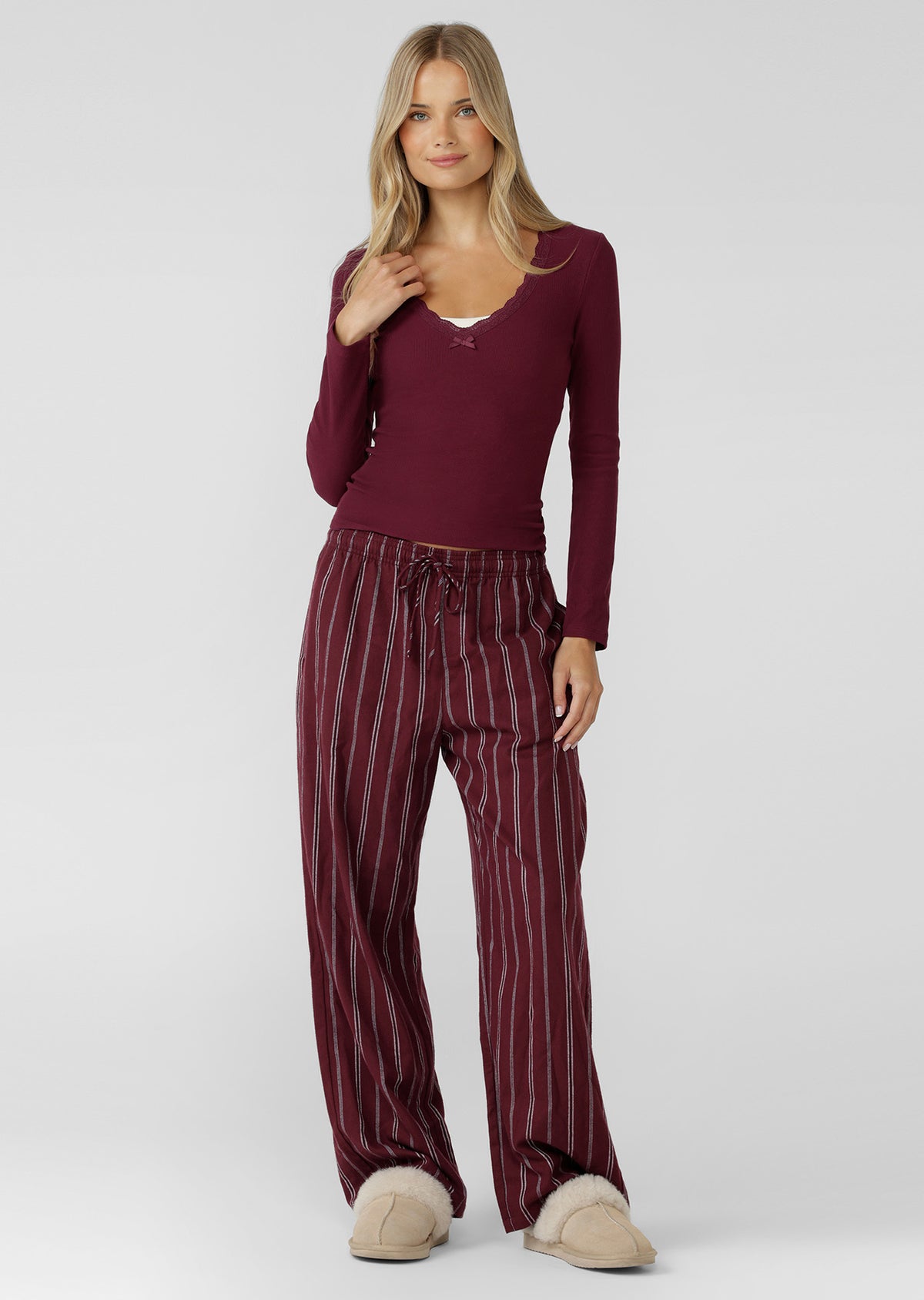 Lorna Jane In The Moment Long Sleeve Rib Top - Cranberry