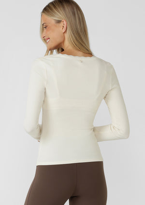 Lorna Jane In The Moment Long Sleeve Rib Top - Cream