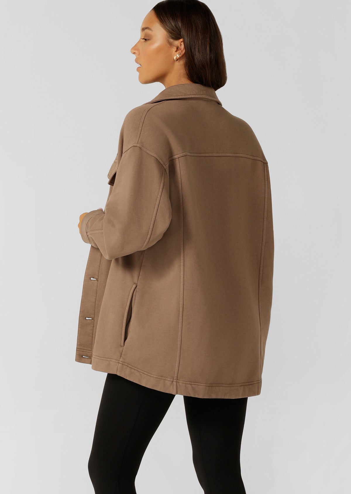 Lorna Jane Daybreak Washed Fleece Shacket - Washed Cedar