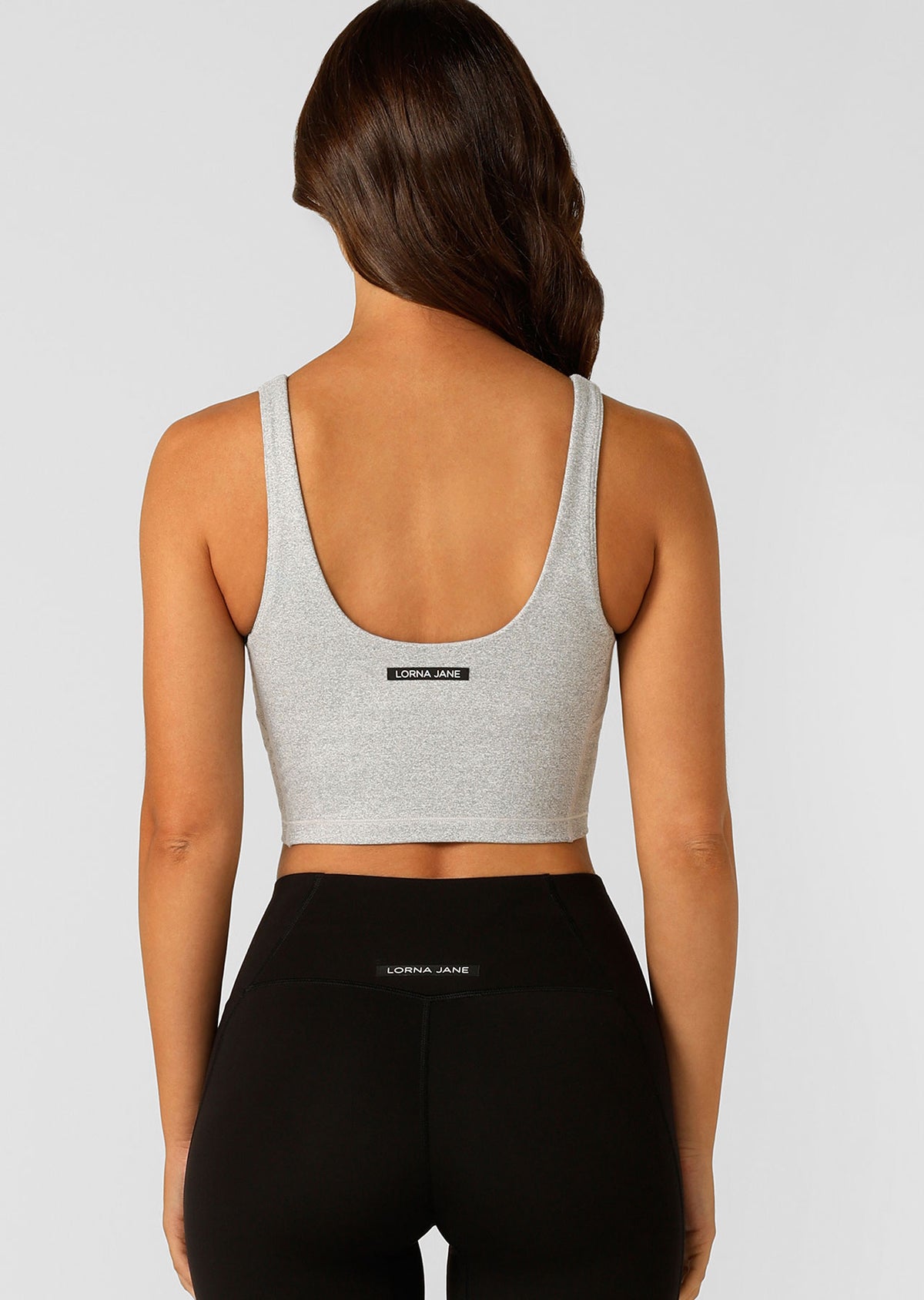 Lorna Jane Elevate Marl Cropped Tank Bra Combo - Grey Marl