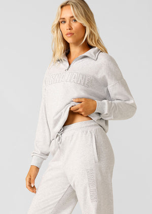 Lorna Jane Iconic Quarter Zip Sweat - Light Grey Marl