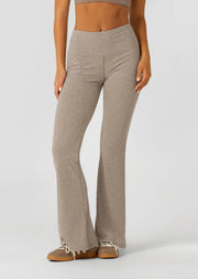 Lorna Jane Mindful Rib Full Length Flared Leggings - Bone Marl