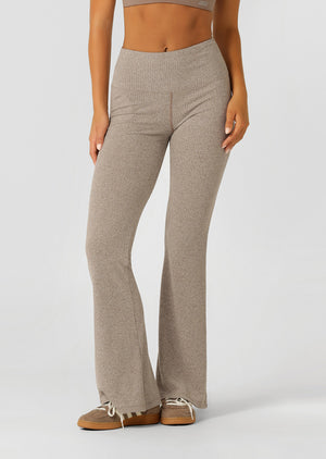 Lorna Jane Mindful Rib Full Length Flared Leggings - Bone Marl