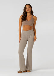 Lorna Jane Mindful Rib Full Length Flared Leggings - Bone Marl