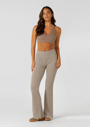 Lorna Jane Mindful Rib Full Length Flared Leggings - Bone Marl
