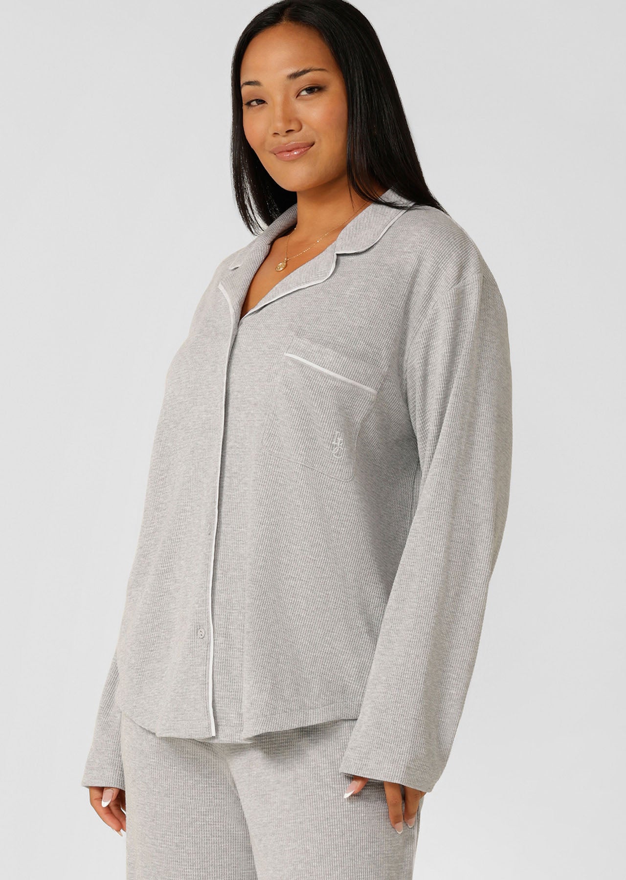 Lorna Jane Waffle Lounge Shirt - Grey Marl