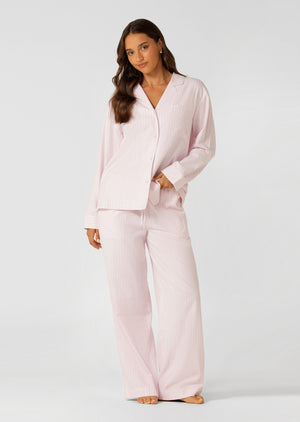Lorna Jane Flannel Lounge Shirt - Pink Stripe