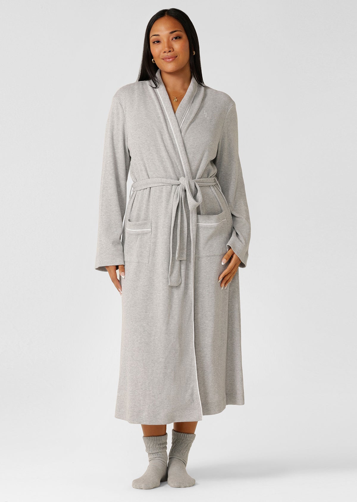 Lorna Jane Waffle Rest And Recover Robe - Grey Marl