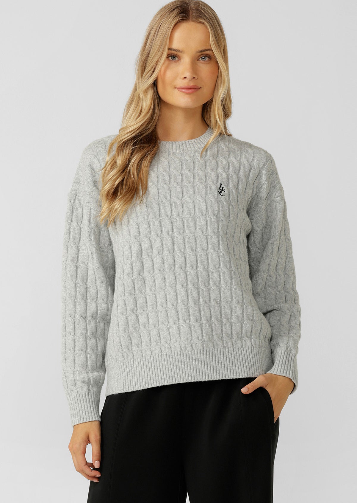 Lorna Jane Soft Touch Cable Knit Jumper - Light Grey Marl