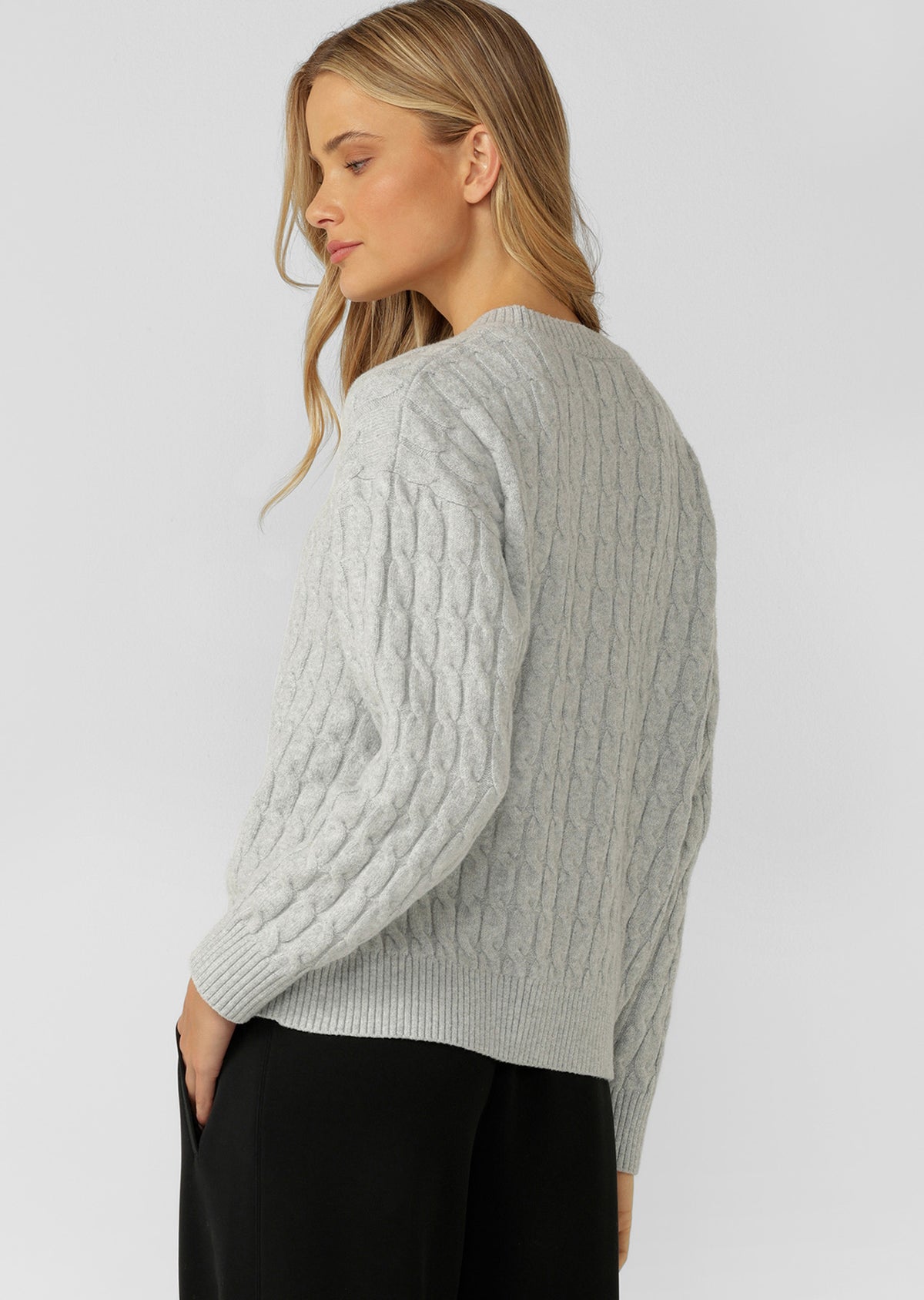 Lorna Jane Soft Touch Cable Knit Jumper - Light Grey Marl