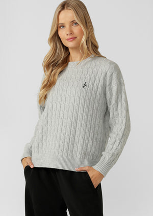 Lorna Jane Soft Touch Cable Knit Jumper - Light Grey Marl