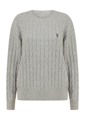 Lorna Jane Soft Touch Cable Knit Jumper - Light Grey Marl