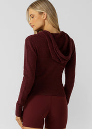 Lorna Jane Luxe Lounge Knit Hoodie - Cranberry Marl