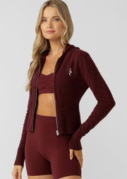 Lorna Jane Luxe Lounge Knit Hoodie - Cranberry Marl
