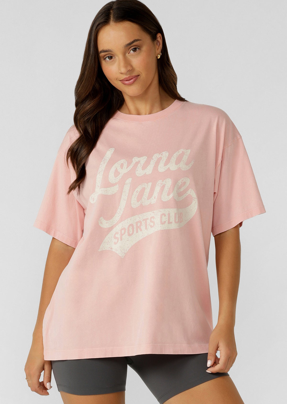 Lorna Jane Sports Club Washed Boyfriend T-Shirt - Washed Wisteria Pink