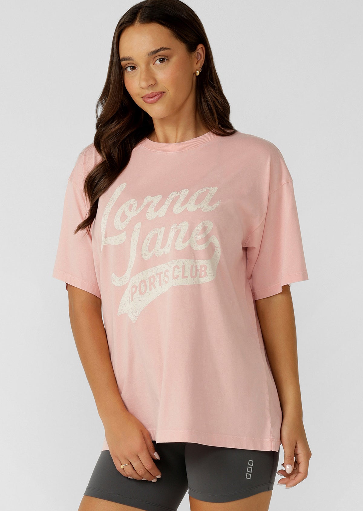 Lorna Jane Sports Club Washed Boyfriend T-Shirt - Washed Wisteria Pink