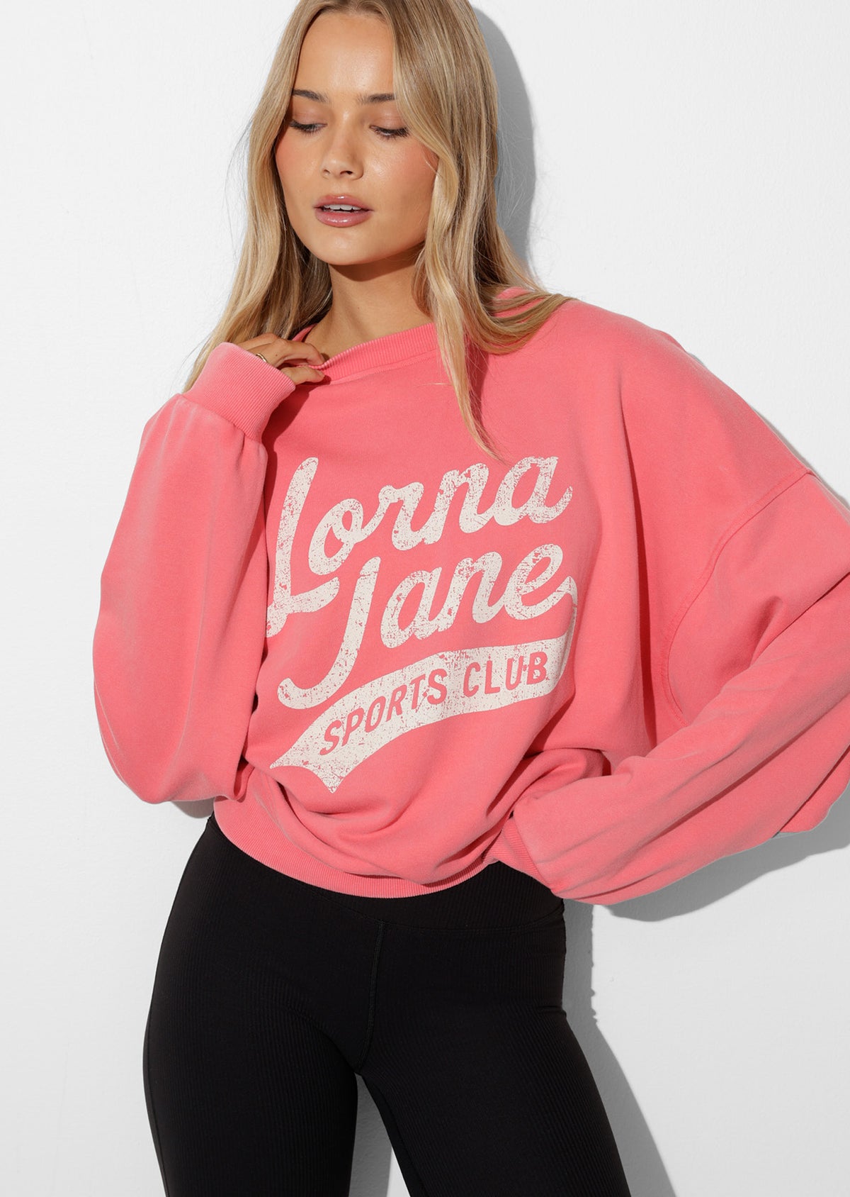 Lorna Jane Sports Club Washed Sweat - Washed Dark Pink Grapefruit