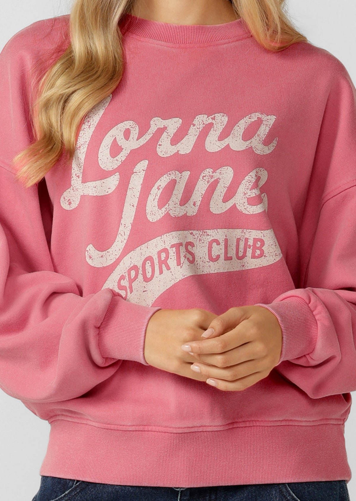 Lorna Jane Sports Club Washed Sweat - Washed Dark Pink Grapefruit