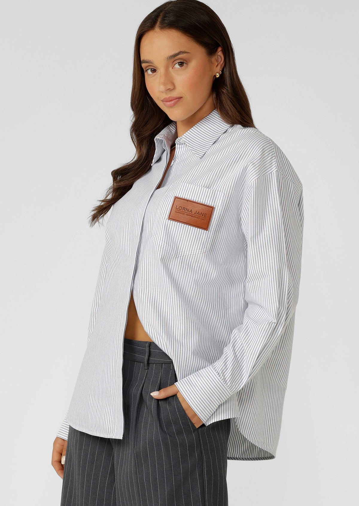 Lorna Jane Signature Long Sleeve Shirt - Multi Mini Stripe