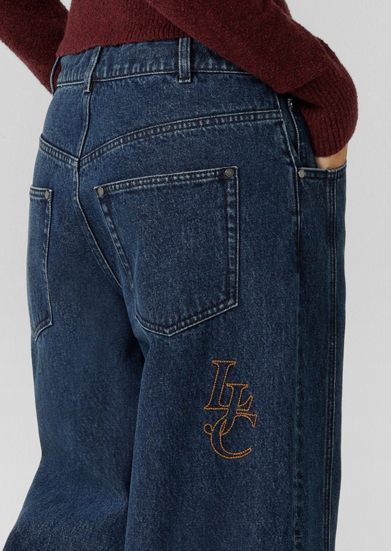 Lorna Jane Off Duty Midrise Barrel Jeans - Dark Blue Washed Denim