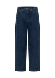 Lorna Jane Off Duty Midrise Barrel Jeans - Dark Blue Washed Denim