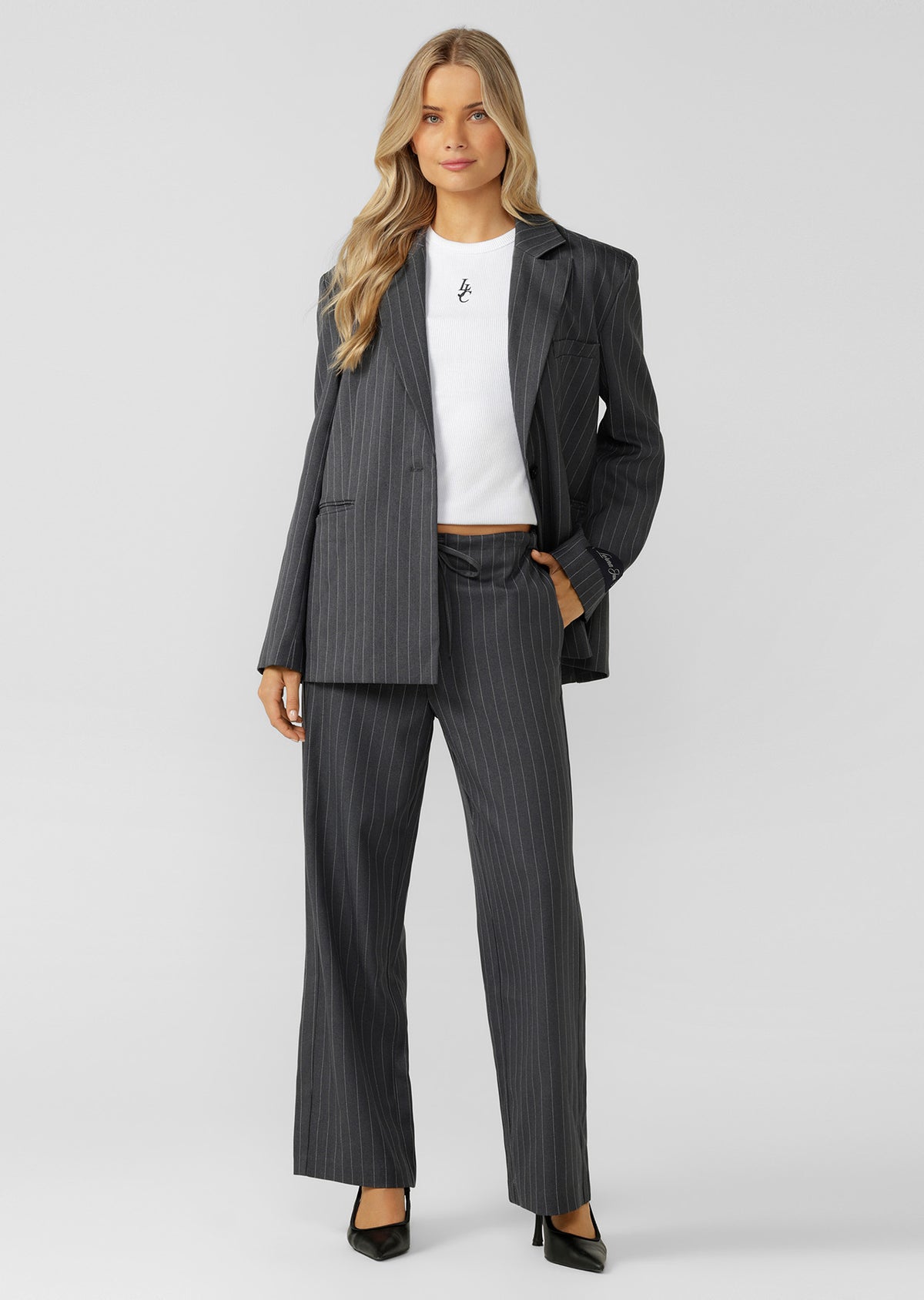 Lorna Jane Effortless Tailored Pants - Titanium Pinstripe