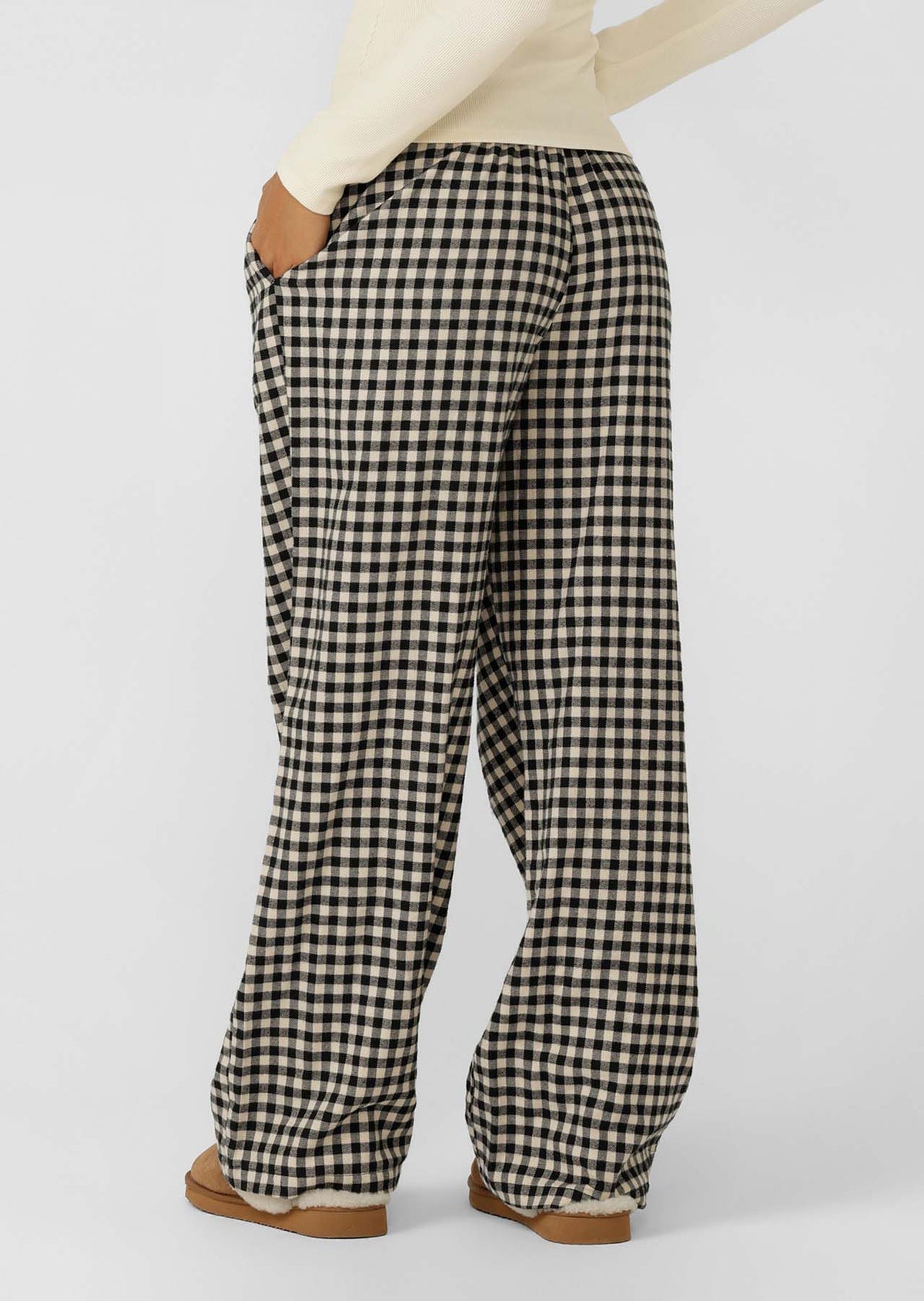 Lorna Jane Sugarplaid Flannel Lounge Pants - Cream Check