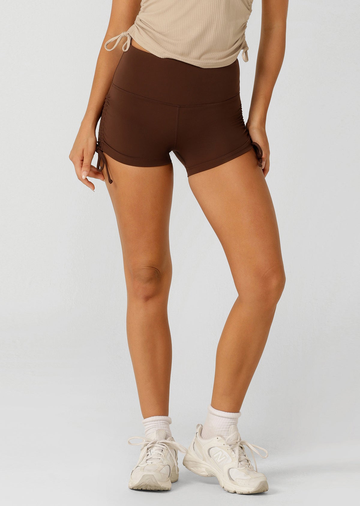 Lorna Jane Rouched Cheeky Bike Shorts - Espresso