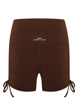 Lorna Jane Rouched Cheeky Bike Shorts - Espresso