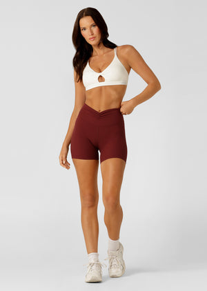 Lorna Jane Dolce Vita Rib 12cm Bike Shorts - Dark Ruby