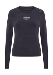 Lorna Jane Original Sport Washed Rib Long Sleeve Top - Washed Midnight Blue