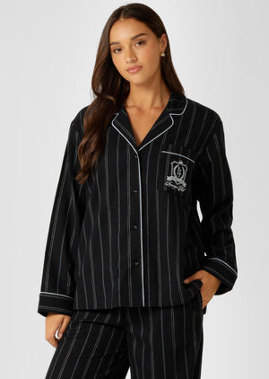 Lorna Jane Flannel Lounge Shirt - Navy Pinstripe
