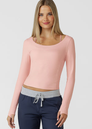 Lorna Jane Train Warmer Long Sleeve Rib Top - Pale Peony