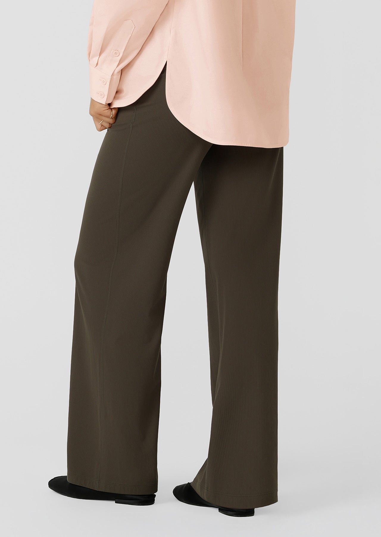 Lorna Jane Ultra Plush Luxe Rib Wide Leg Pants - Dark Khaki Haze