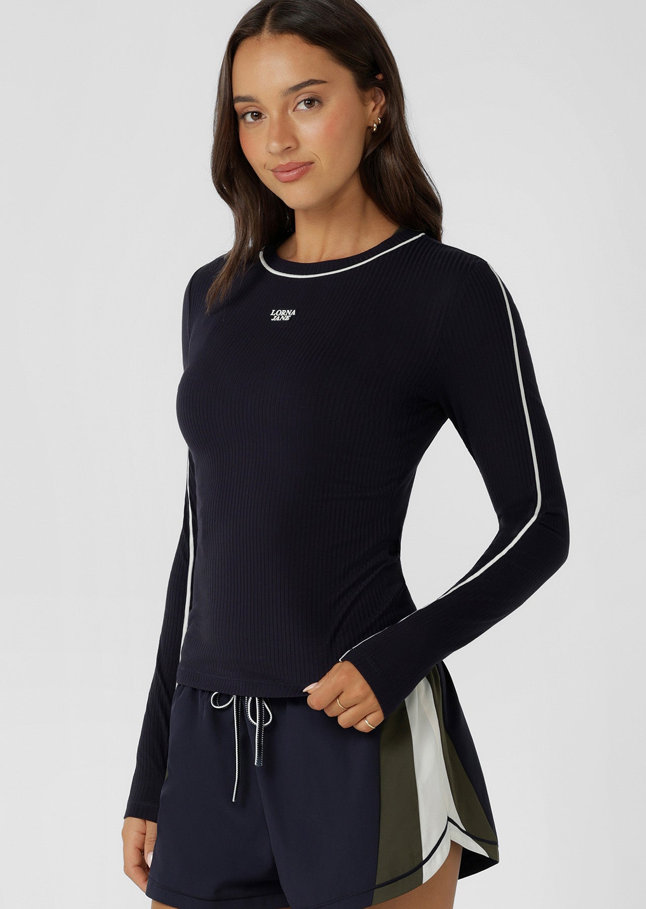 Lorna Jane Streamline Rib Long Sleeve Top - Midnight Blue
