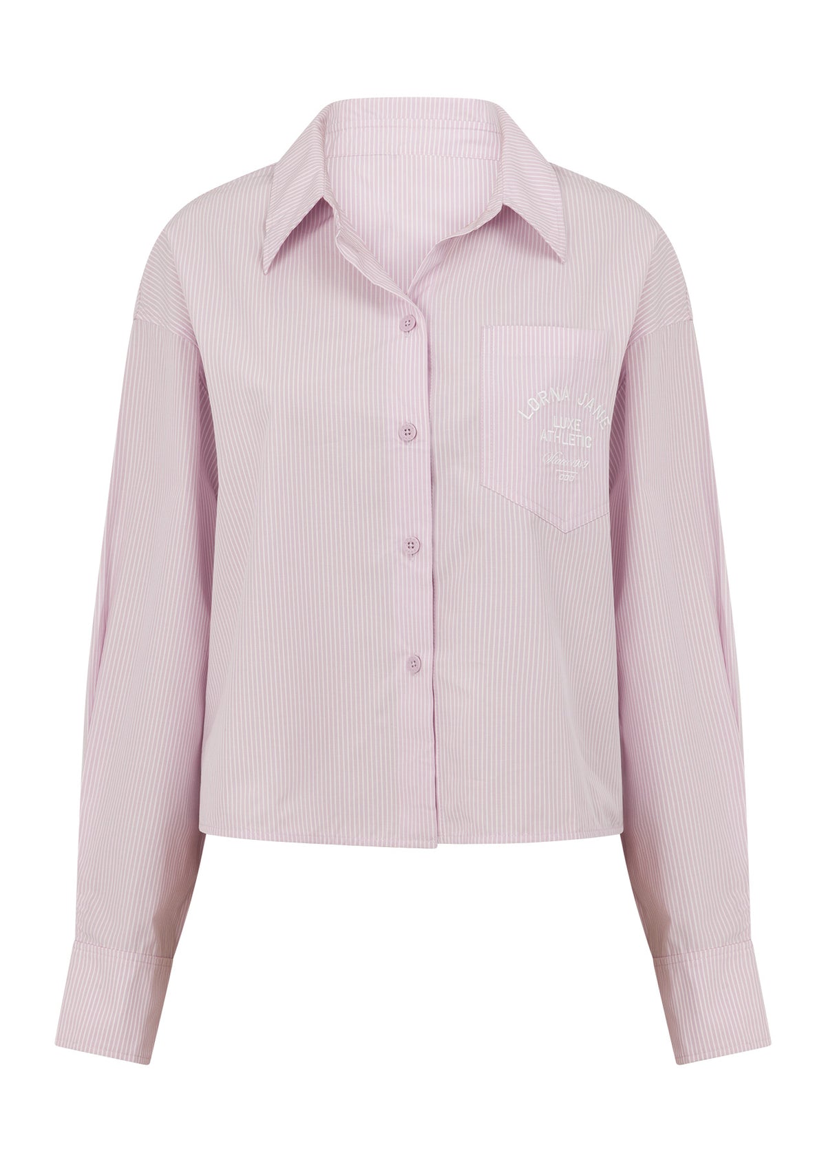 Lorna Jane Heritage Cropped Button Up Shirt - Violet Stripe