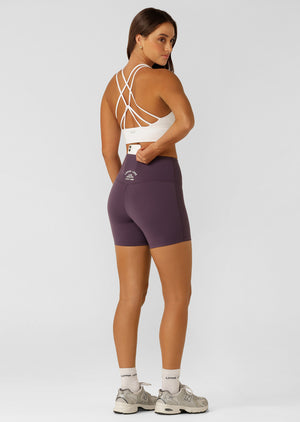 Lorna Jane Limited Edition Lotus No Chafe 12cm Bike Shorts - Midnight Plum