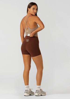 Lorna Jane Limited Edition Lotus No Chafe 12cm Bike Shorts - Truffle