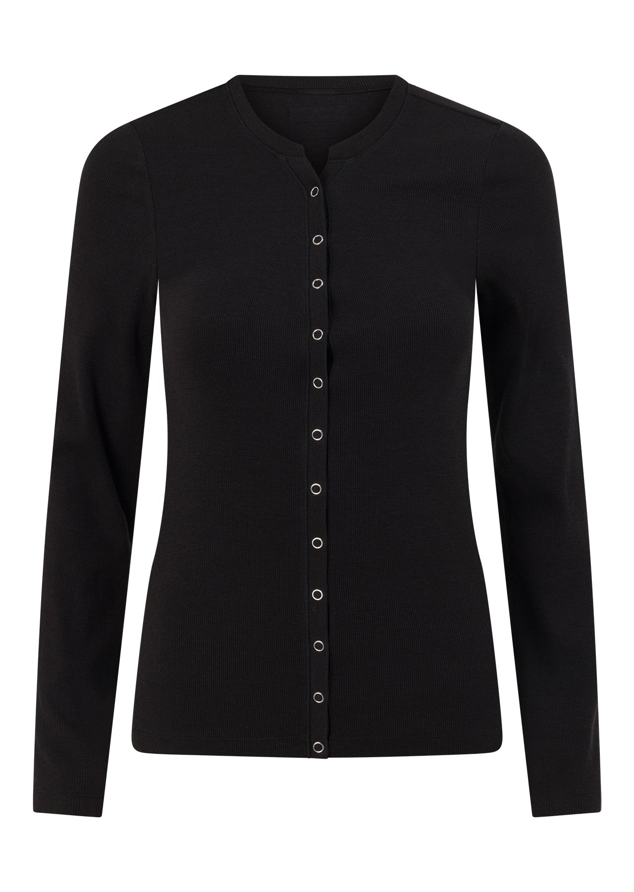 Lorna Jane Retro Snap Button Long Sleeve Rib Top - Black